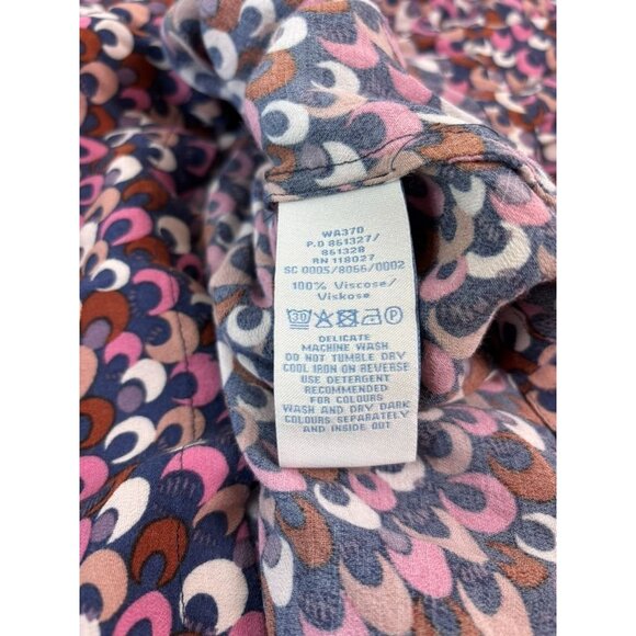 Boden women's 16 patterned 3/4 sleeve v-neck peasant blouse flowy pink navy - Picture 8 of 8